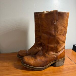 Vintage Dingo Boots Leather Western 1970's Pull on Tan Brown Mens 10.5D USA Made
